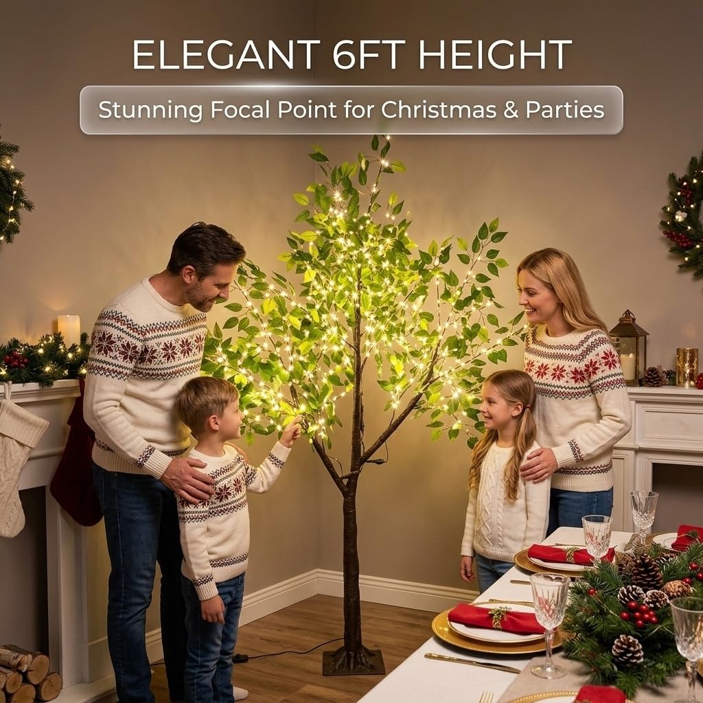 6FT Artificial Ficus Silk Tree with 400 LED Fairy Lights Indoor