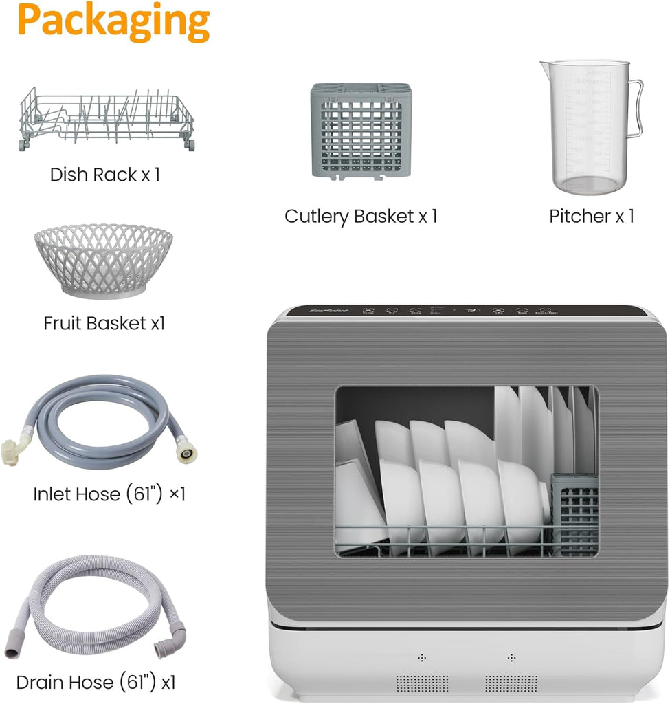 Portable Dishwasher with 152OZ Water Tank, 18" Countertop Dishwasher Machine fits up to 12" plates, 6 Preset Mode