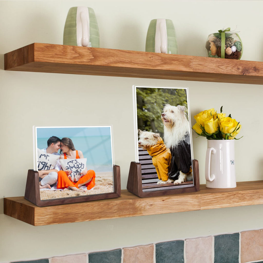 4x6 picture frames, Solid Rustic Wooden Photo Frames with Walnut Wood Base and High Definition Acrylic Glass Covers