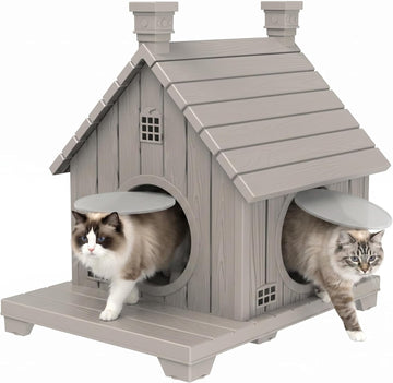 Outdoor Cat House Weatherproof 1-Story Durable Resin, Grey
