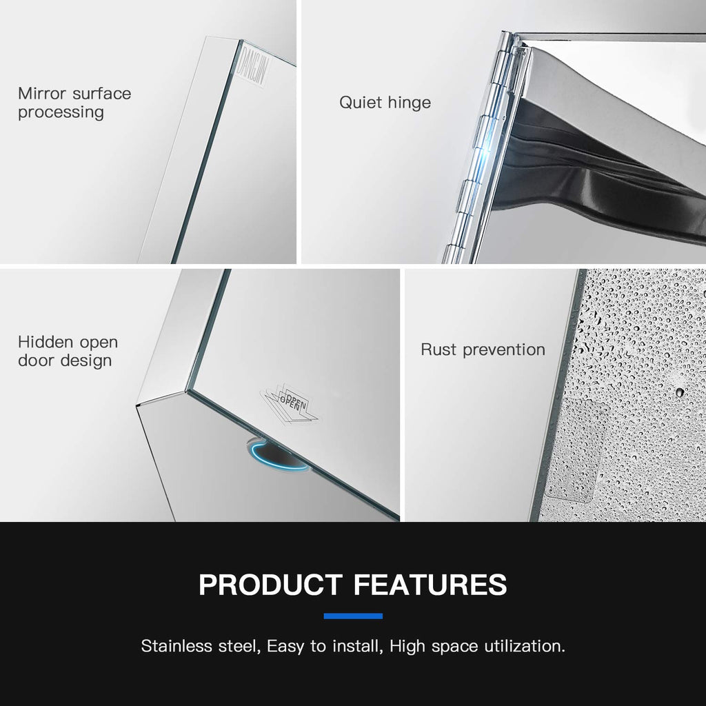 24-inch 304 Stainless Steel Corner Medicine Cabinet with Mirror- Left