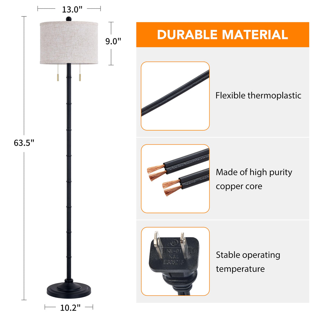 Upgraded 2-Light Mid Century Modern Black Floor Lamp
