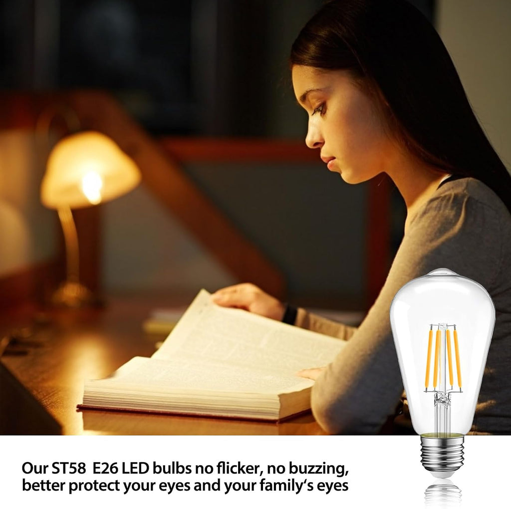 6 Packs ST58 LED Edison Bulbs, 4 Watt Vintage Light Bulbs Equivalent to 40 Watts, 2700K Warm White Antique Decorative