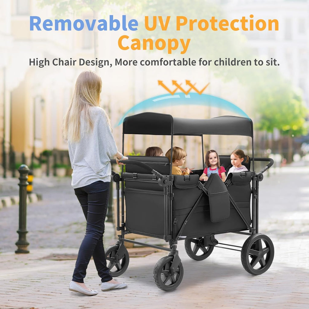 Stroller Wagon for 4 Kids, 4 Seater Wagon Stroller Featuring 4 High Seat with Point Harnesses and Adjustable