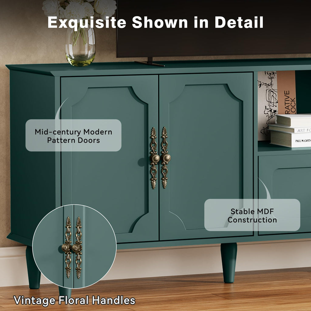 Vintage TV Stand for 75 inch TV, Green TV Console