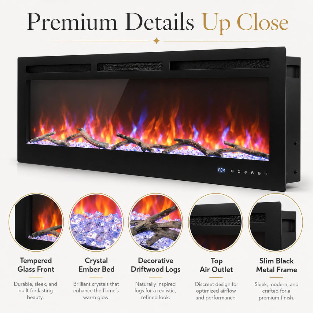 72 in Electric Fireplace, Recessed/Wall Mounted Linear Fireplace with WiFi & Remote Control, Multicolor Flame Effect