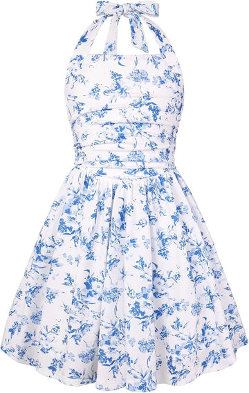 Girls Floral Summer Spring Halter Tie Back Dresses