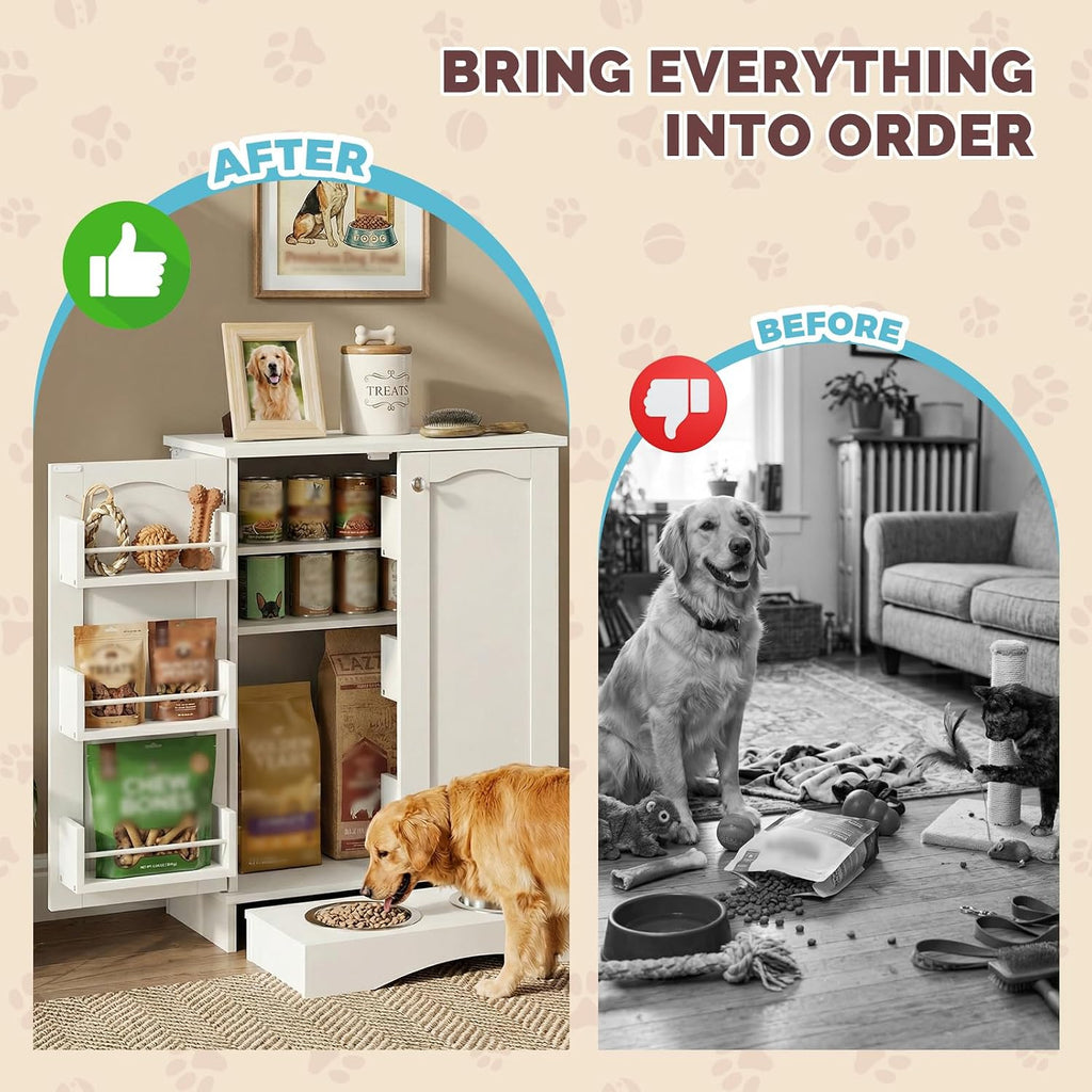 32" H Dog Feeding Station with Storage with Adjustable Shelves