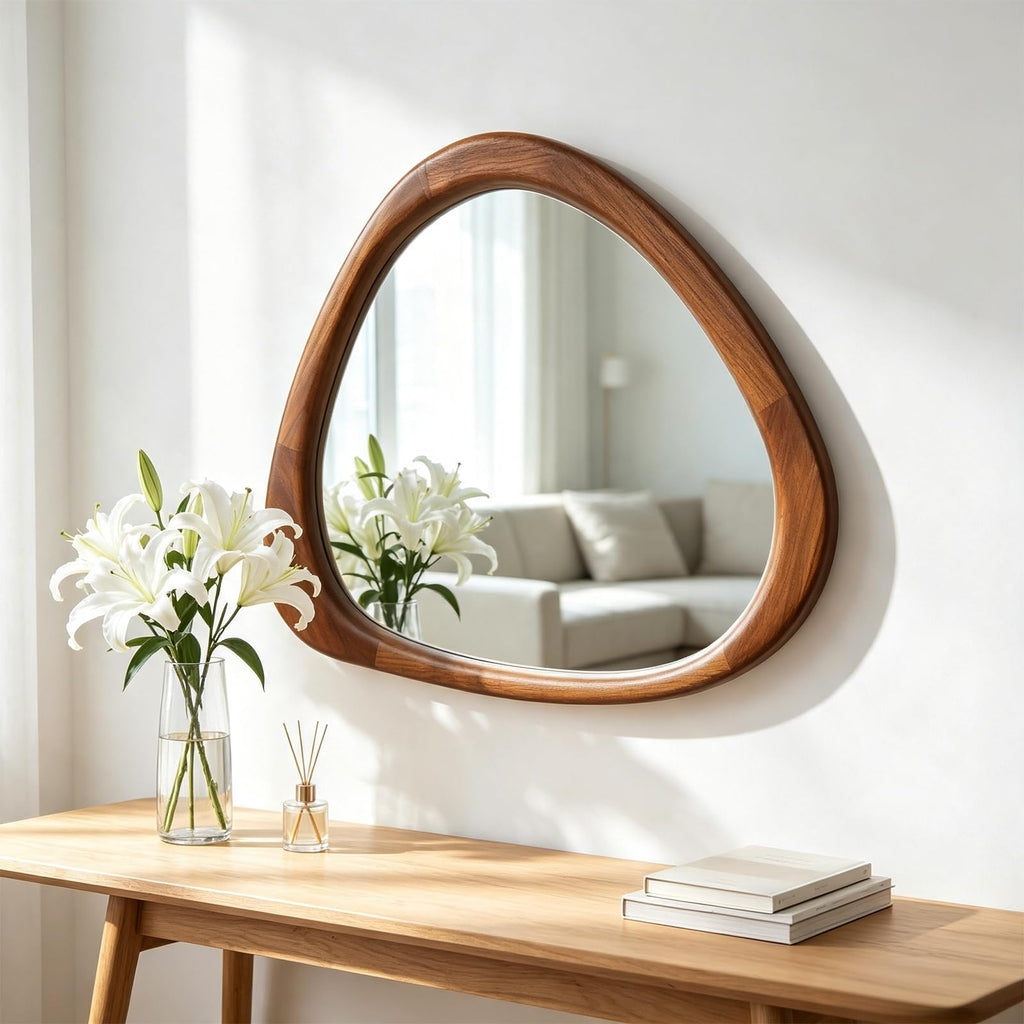 Irregular Wall Mirror, 24×36in Asymmetrical Wood Mirrors, Entryway Mirror