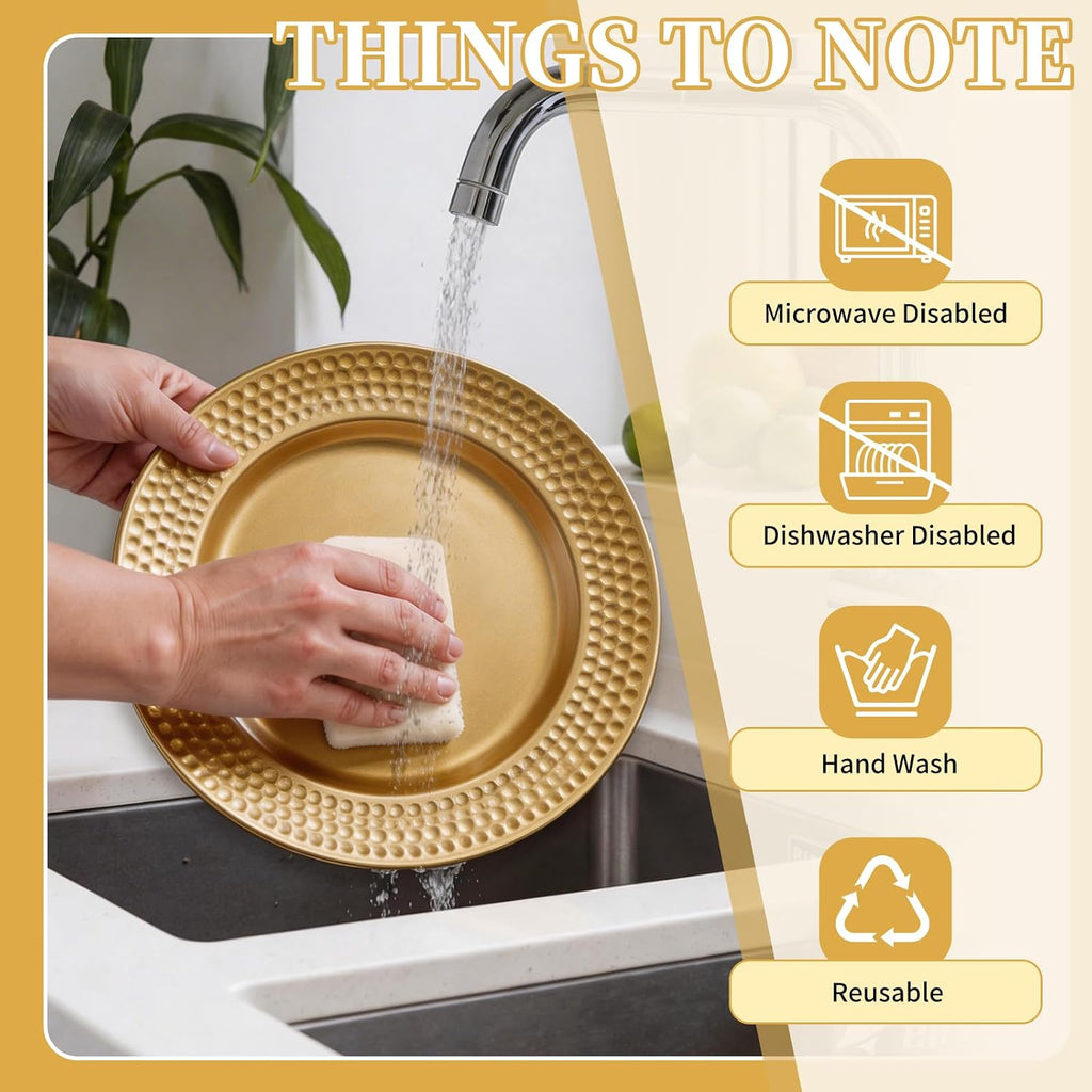 100 Pcs 13" Gold Charger Plates,Round Charger Plates with Hammered Rim,Premium Gold Chargers,Stylish Chargers for