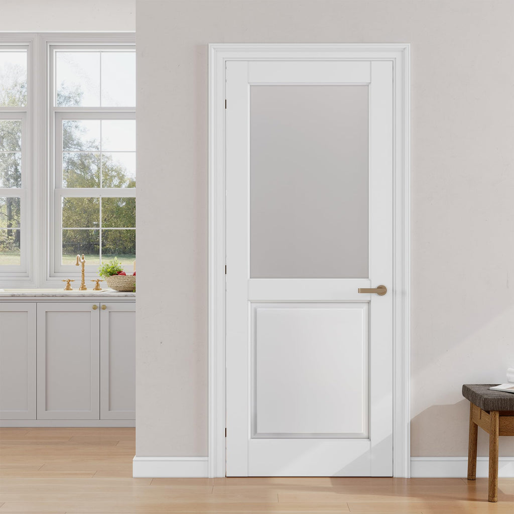 30" x 80" Frosted Glass Interior Door Slab, Solid Core