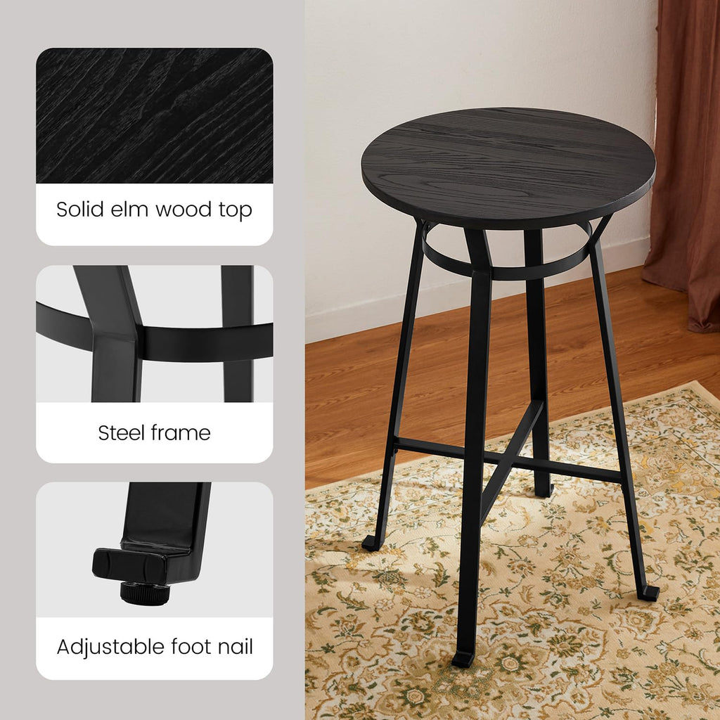 41.25" H Round Bar Table, Bistro Pub Table with Solid Wood Top and Metal Footrest, Rustic Industrial Small Bar Height