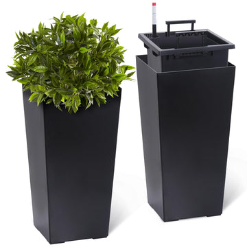 23" Tall Planters Set of 2, Outdoor&Indoor Black Planter Pots, High Front Porch Planter Pots with Drainage