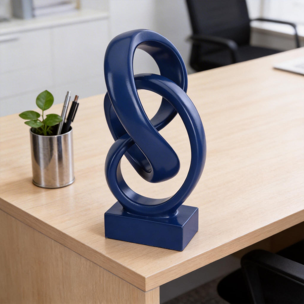 Modern Abstract Knot Sculpture, Artistic Mobius Inspired Resin Decor, Elegant Home and Office Decor, (Blue)