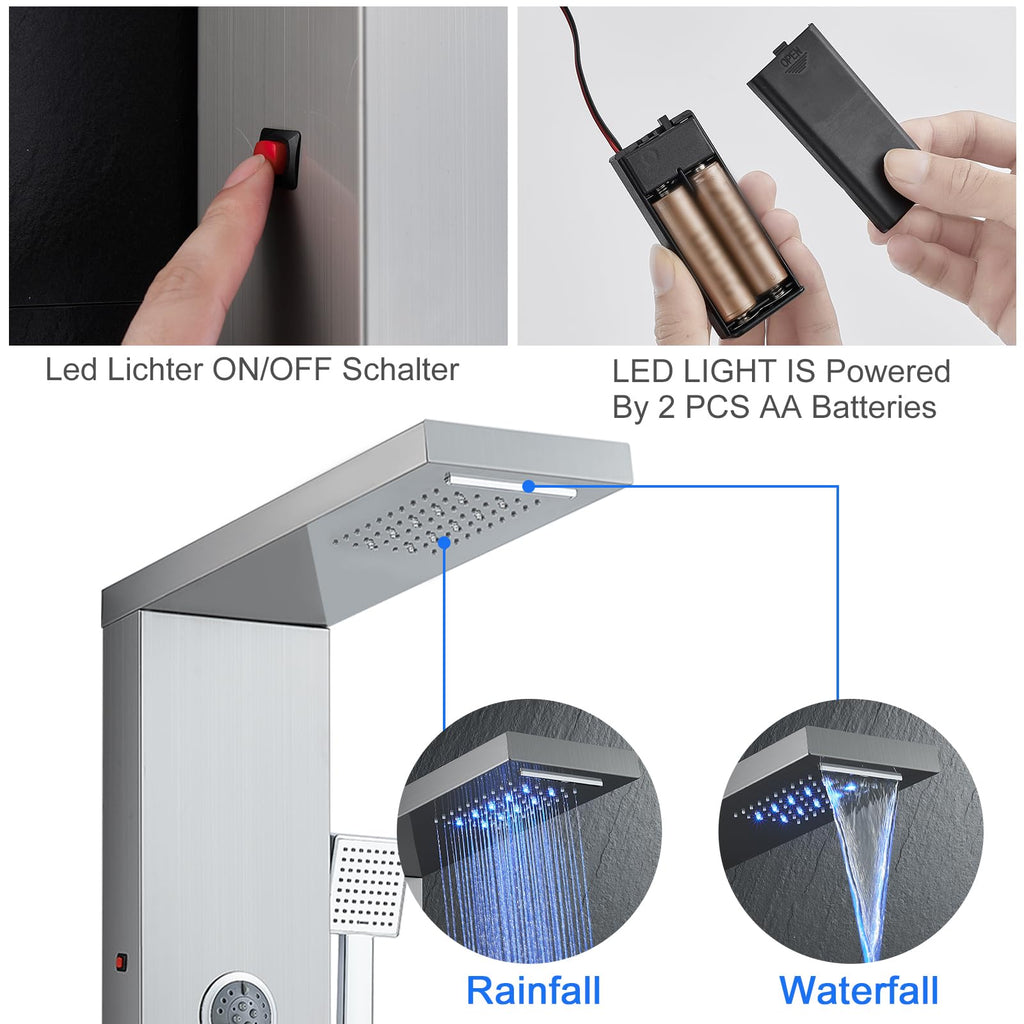 5 in 1 Shower Panel Tower System with LED Lights Stainless steel