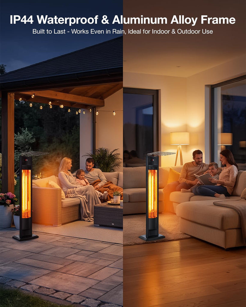 Electric Patio Heater 38.5in, 1500W Infrared Indoor & Outdoor, Portable Standing Space Heater with IPX4 Waterproof