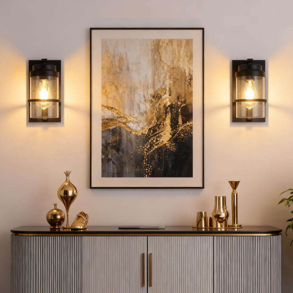 Modern Farmhouse Black Wall Sconce,Glass Wall Light Fixture,E26