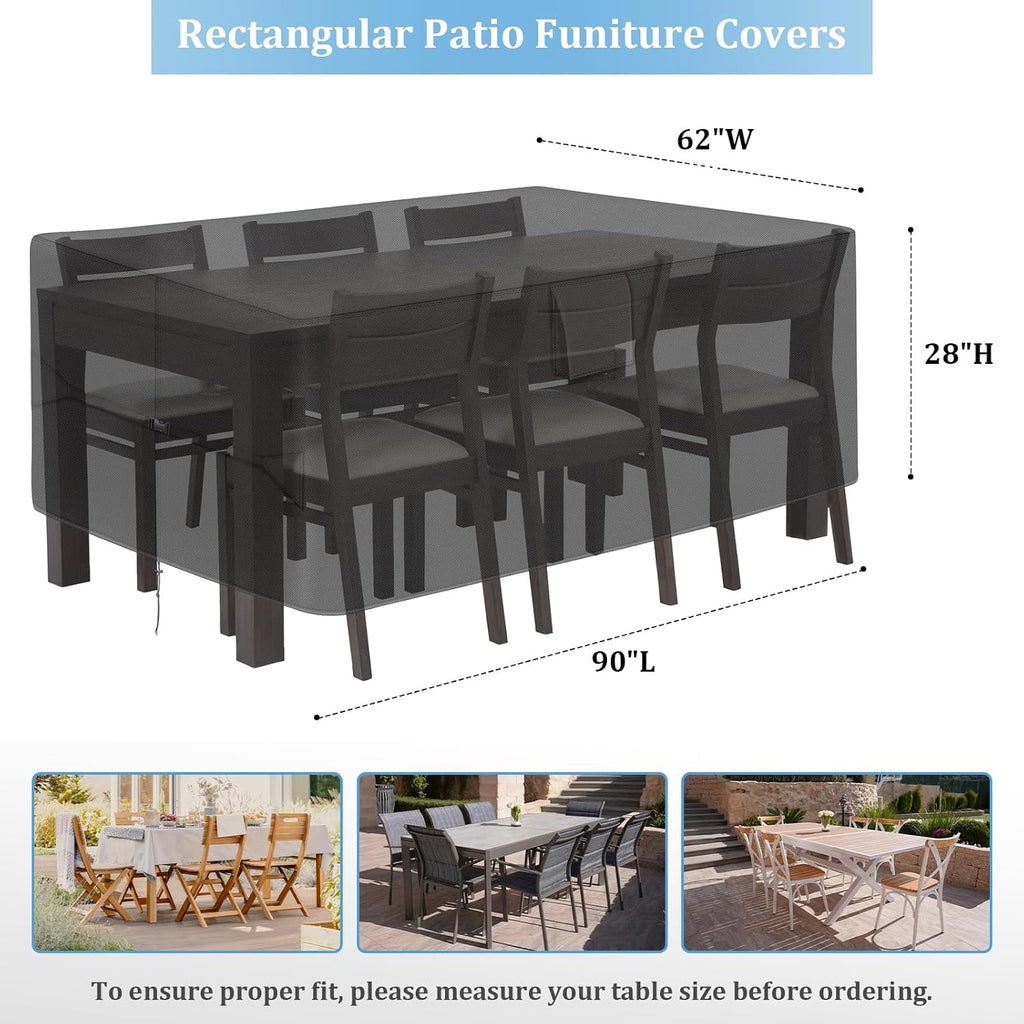 Patio Furniture Covers - 600D Heavy Duty Waterproof Rectangle Table Cover, Lawn Furniture Set Covers for Outside