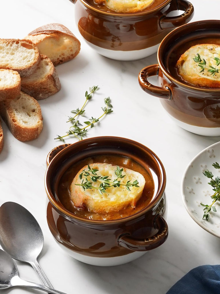 Ceramic French Onion Soup Bowls with Handles, 16 oz, Set of 4