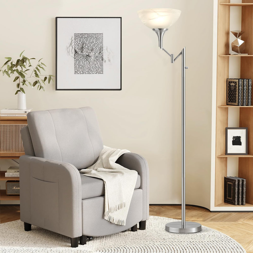 Floor Lamps Silver, 70" Tall Standing Lamp with Glass Shade