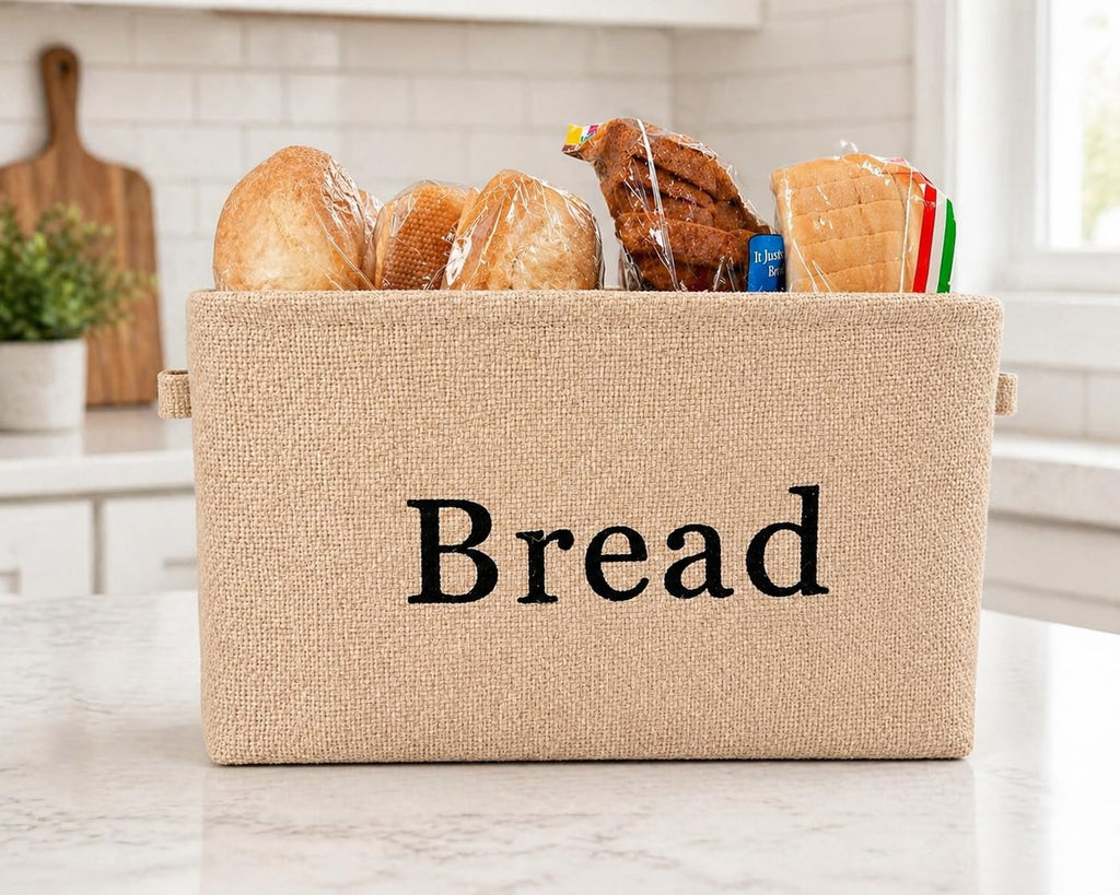 Bread Storage Bin- Burlap basket for keeping Bread, Rolls and other items Counter or Pantry