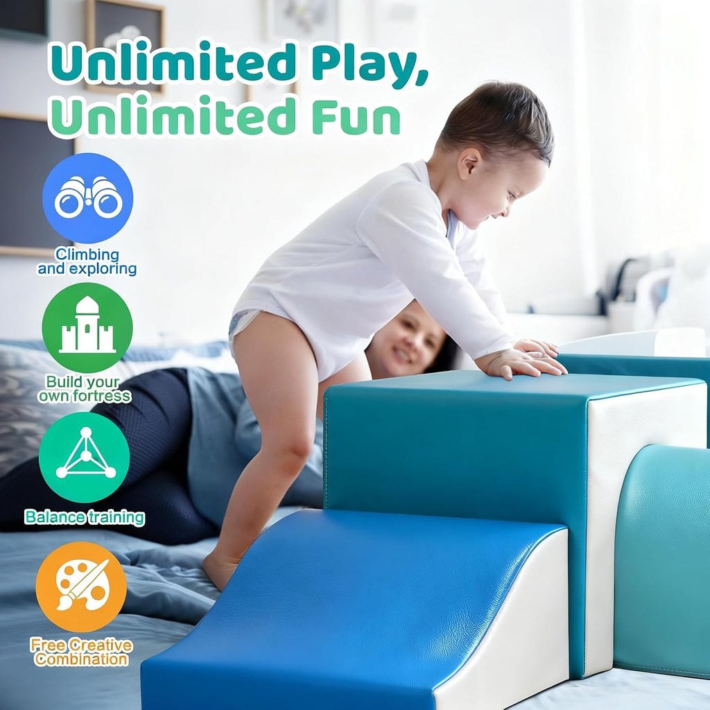 Foam Climbing Blocks for Toddlers: with a Tunnel - 4 PCS Foam Blocks - Kids Indoor Climbers Play Structures Play Gym