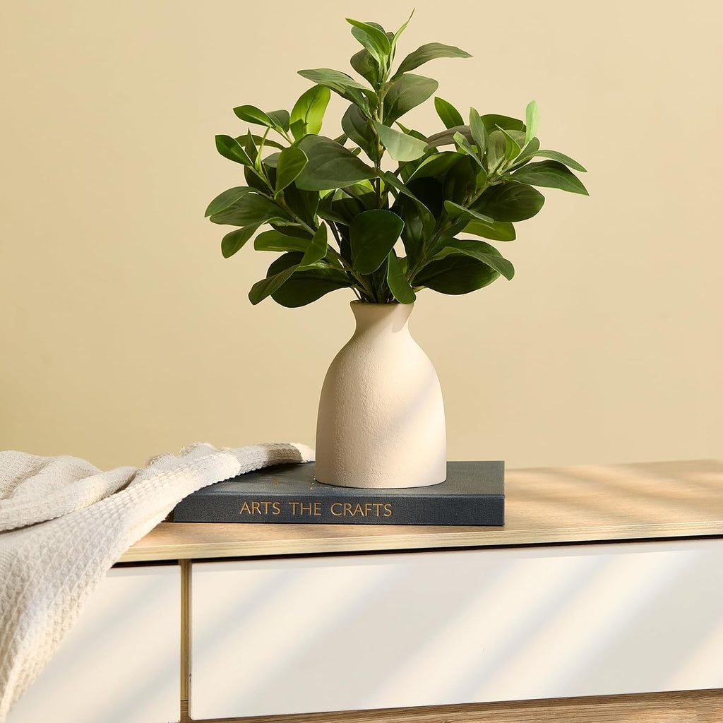 16" Artificial Eucalyptus Stems Potted Plant Indoor Fake Plants - Realistic Greenery with Vase, Small Artificial
