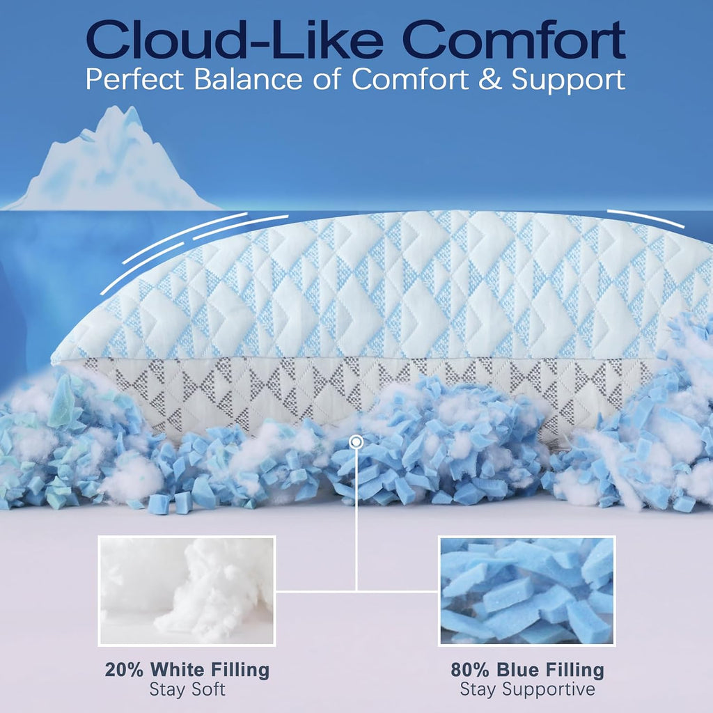 Cooling Shredded Memory Foam Pillows: Adjustable Bed Pillows for Hot Sleeping, King Size Set of 2, Customizable Loft