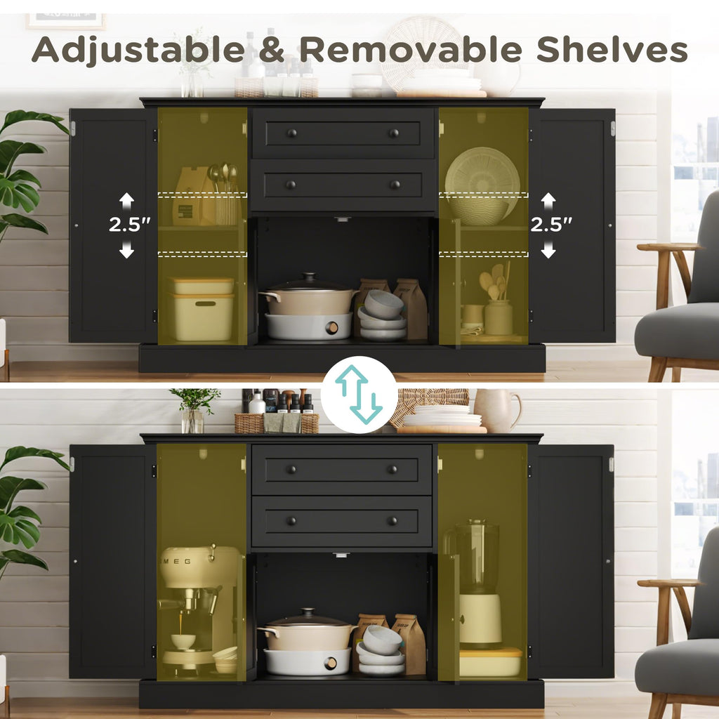 Farmhouse 47" Buffet Cabinet with Storage, Large Sideboard Buffet with Drawers and Adjustable Shelves, Rusitc Coffee