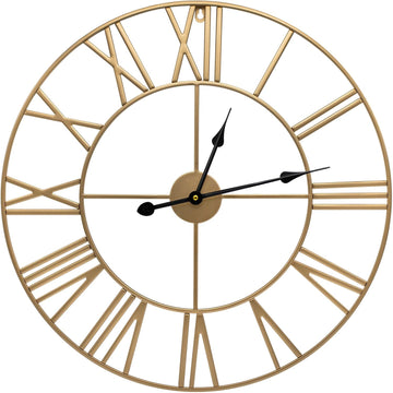 Big Wall Clock, Roman Numeral Decor, Battery Operated (24", Gold)