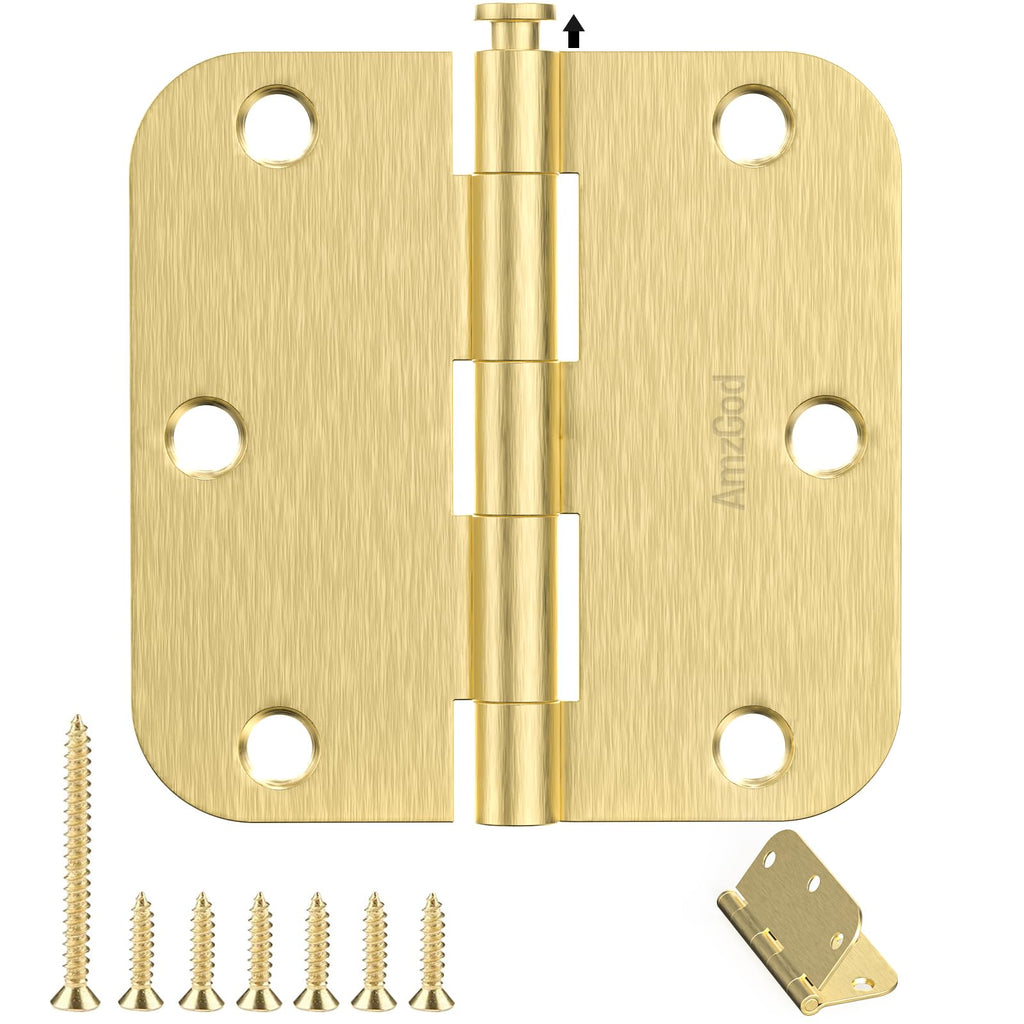 Door Hinges Satin Brass -18 Pack Gold Door Hinges 3.5 Inch Rounded Interior Door Hinge with 5/8" Radius - 3 1/2