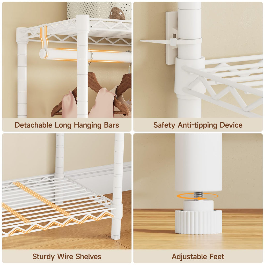 F5 Heavy Duty Clothes Rack Freestanding Modular Closet System White