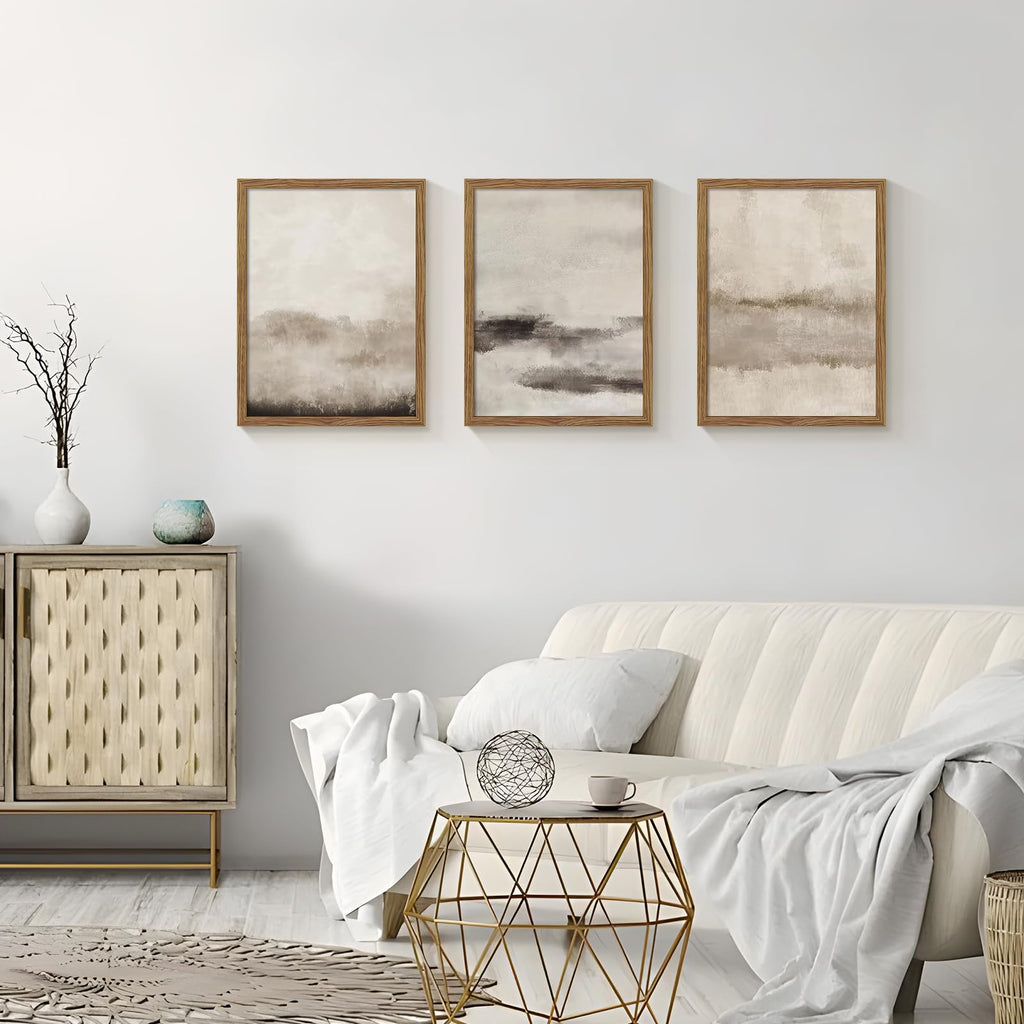3 Piece Large Abstract Framed Wall Art Neutral Beige Modern Art 12x16 Inch