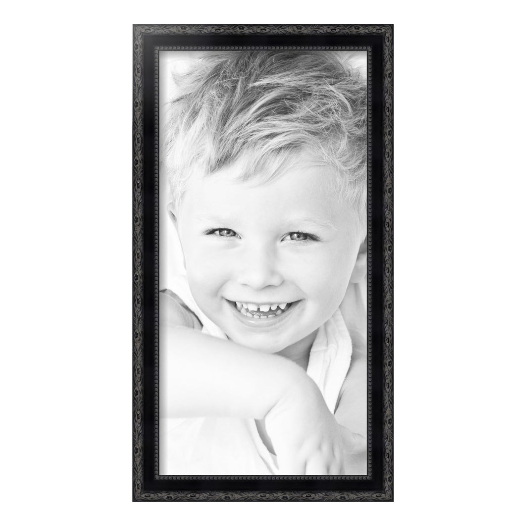 12x24 Inch Black Picture Frame, This 1.5000 Inch Custom Poster Frame is Black Engraved Edges - Comes with Acrylic and