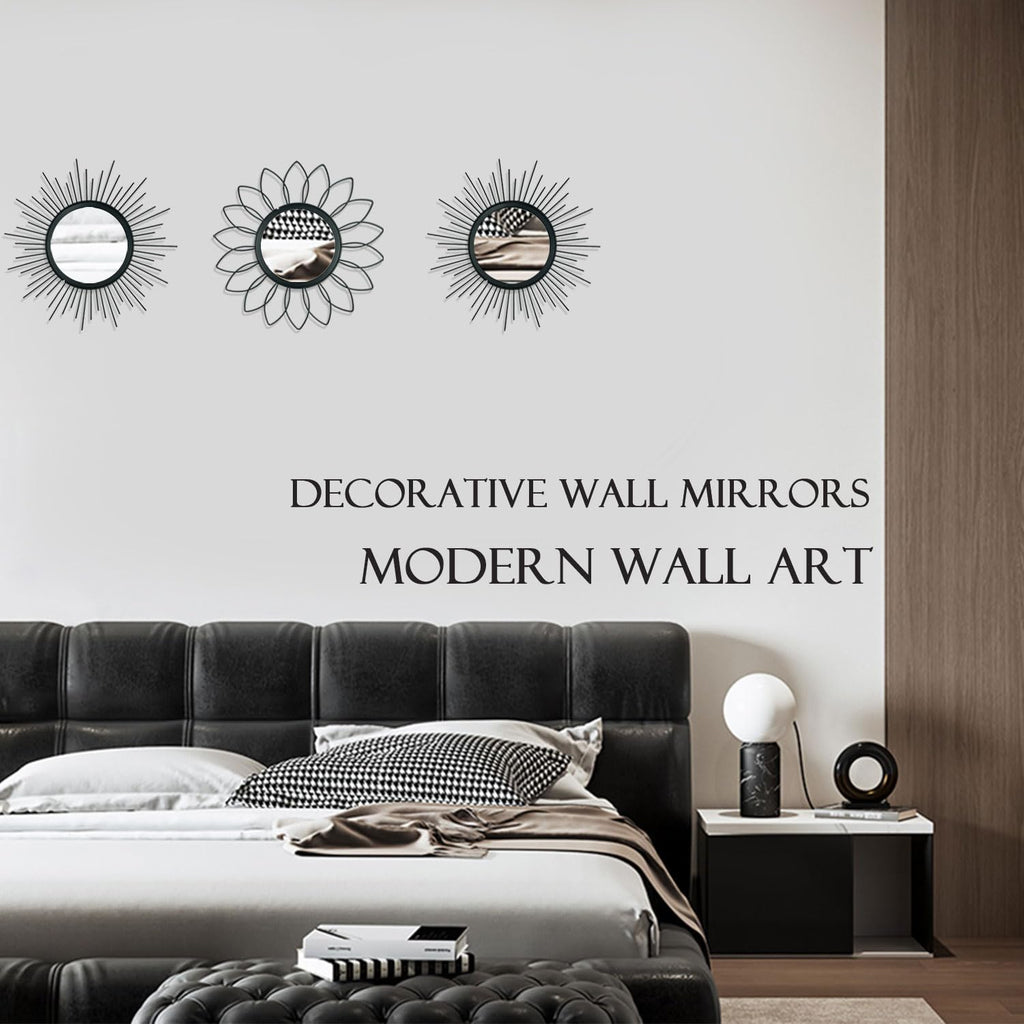 3 Pack Metal Mirror for Wall Cute Sunburst Wall Mirror Home Decor Accent