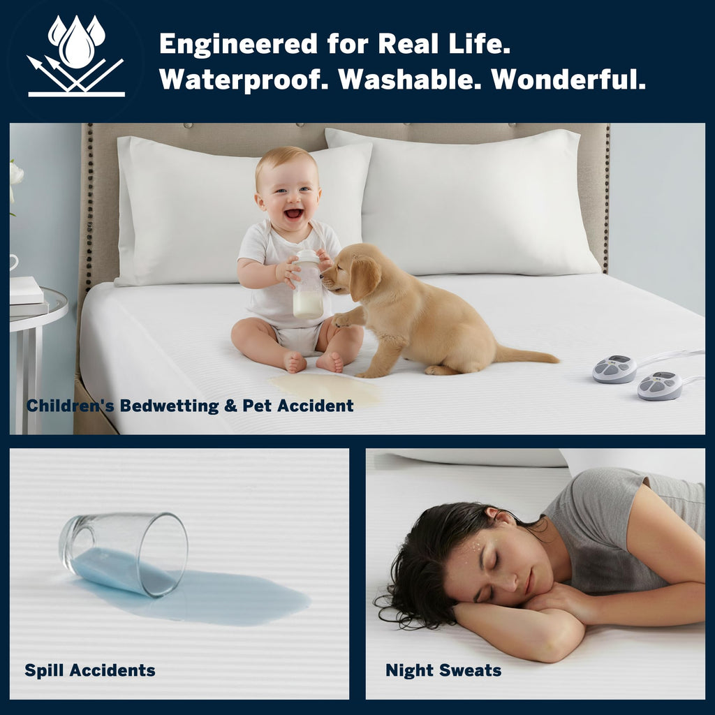 Waterproof Heated Mattress Pad with Deep Pocket, Dual Controller King