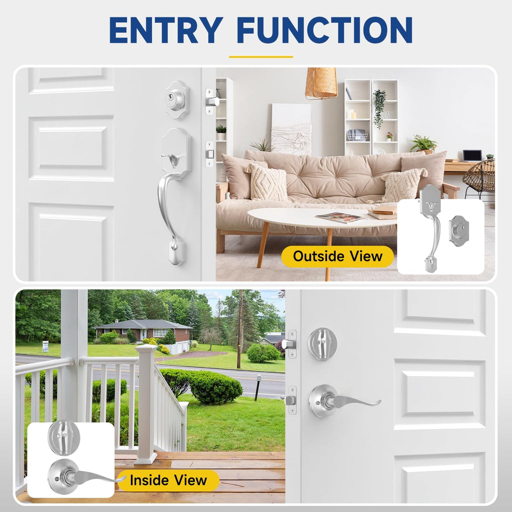 Front Door Handle and Deadbolt Set, Front Door Lock Set, Exterior Door Handle with Single Cylinder Deadbolt Lock