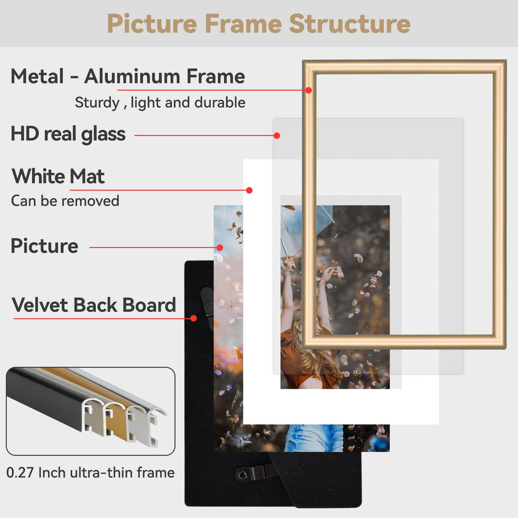 4x6 Brass Aluminum Frames 3Pack Fits 3x5 Mat Tabletop&Wall