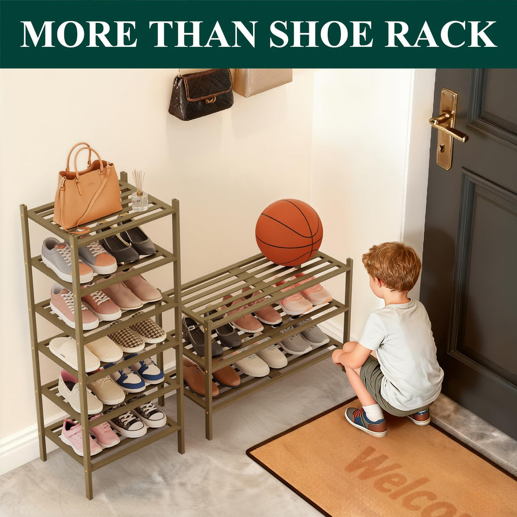 Bamboo Shoe Rack, 5 Horizontal Slats, 5 Tier - 17.3" Wide, Walnut