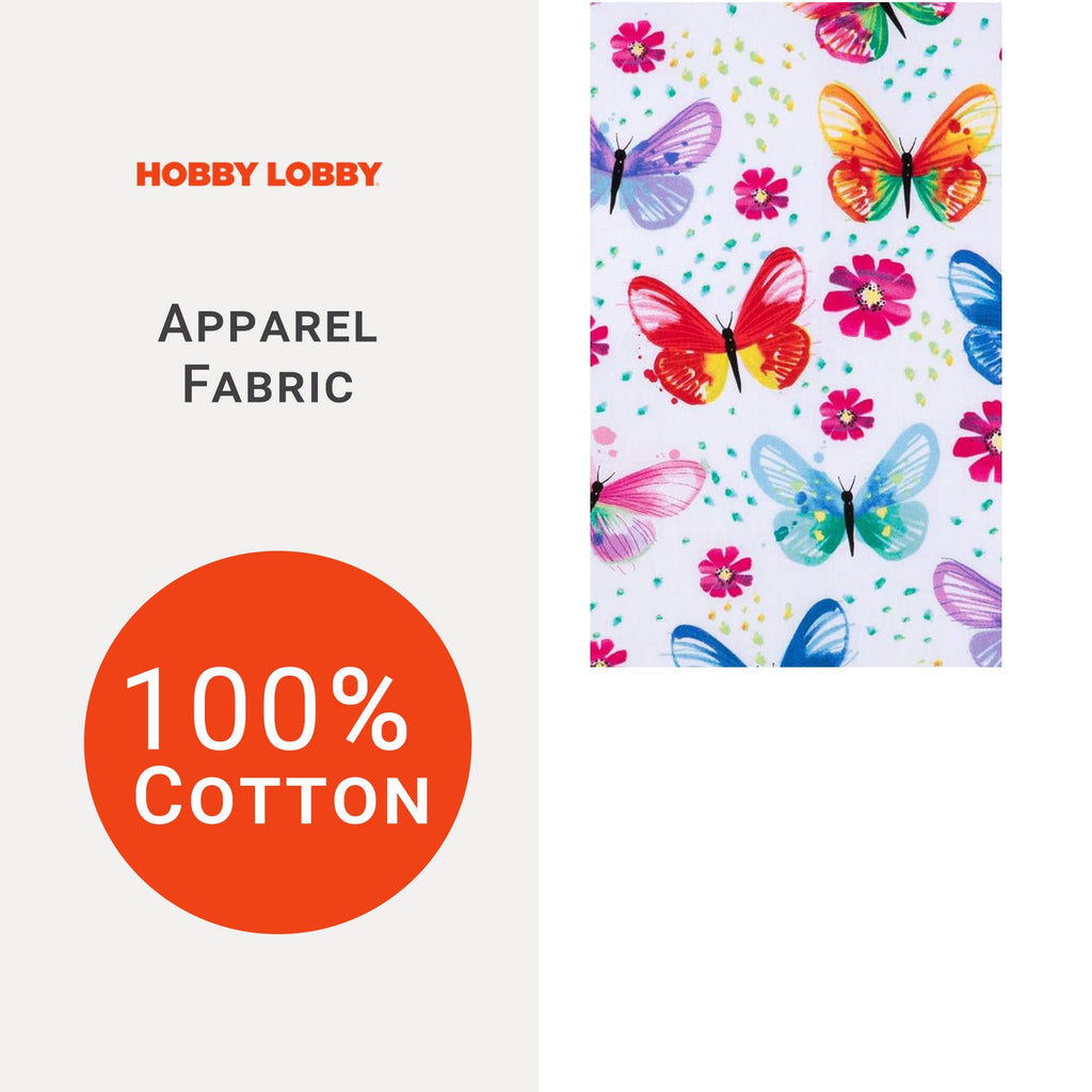 Watercolor Butterfly Cotton Calico Fabric, 2 Yards