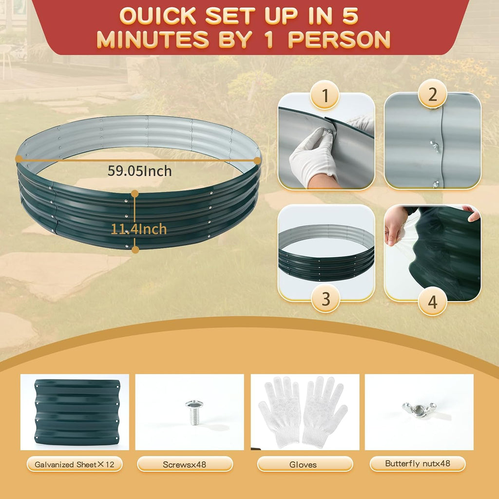 Durable Round Steel Raised Garden Bed Painted for Planting Vegetable/Herbs/Flowers/Trees at Backyard/Garden,or Baby
