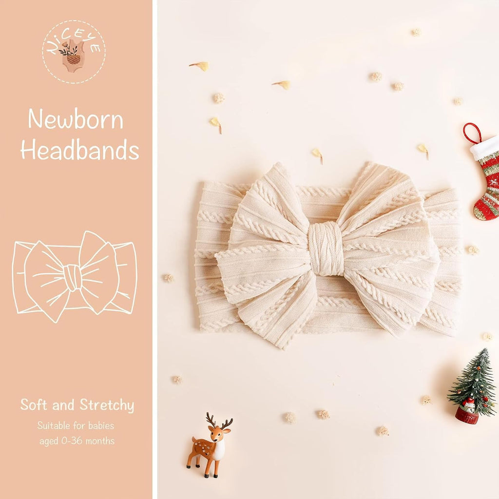 6 Pack Baby Girl Headbands with Bows, Soft Stretchy Nylon Bands