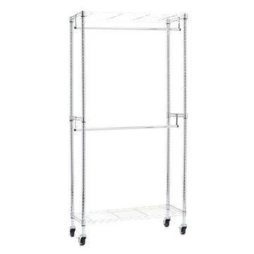 Adjustable Clothes Rack for Handing, Double Hanging Rod Garment Rolling Closet Clothing Organizer, Chrome, 36'' x