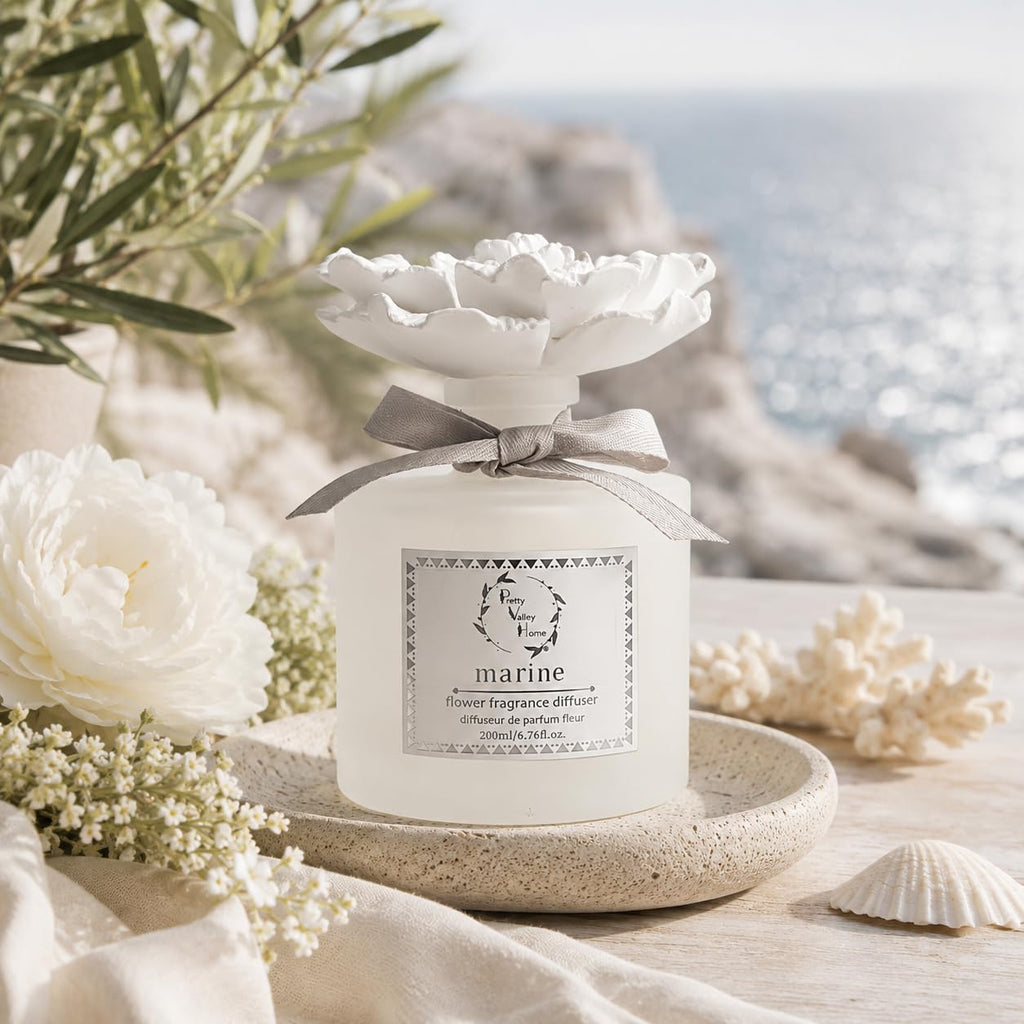 Ceramic Diffuser Flower 200ml Gift Box (Marine Scent White)