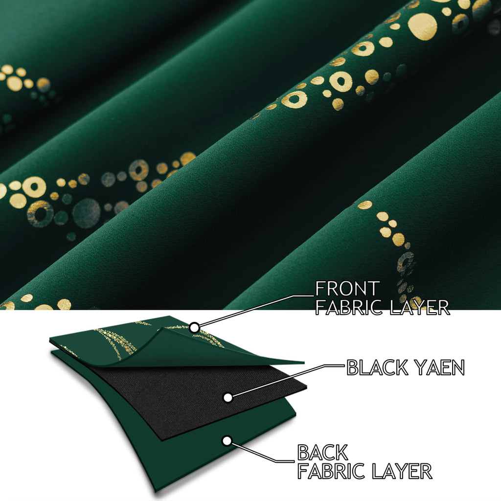 Emerald Green Blackout Curtains Foil Print W42 x L84