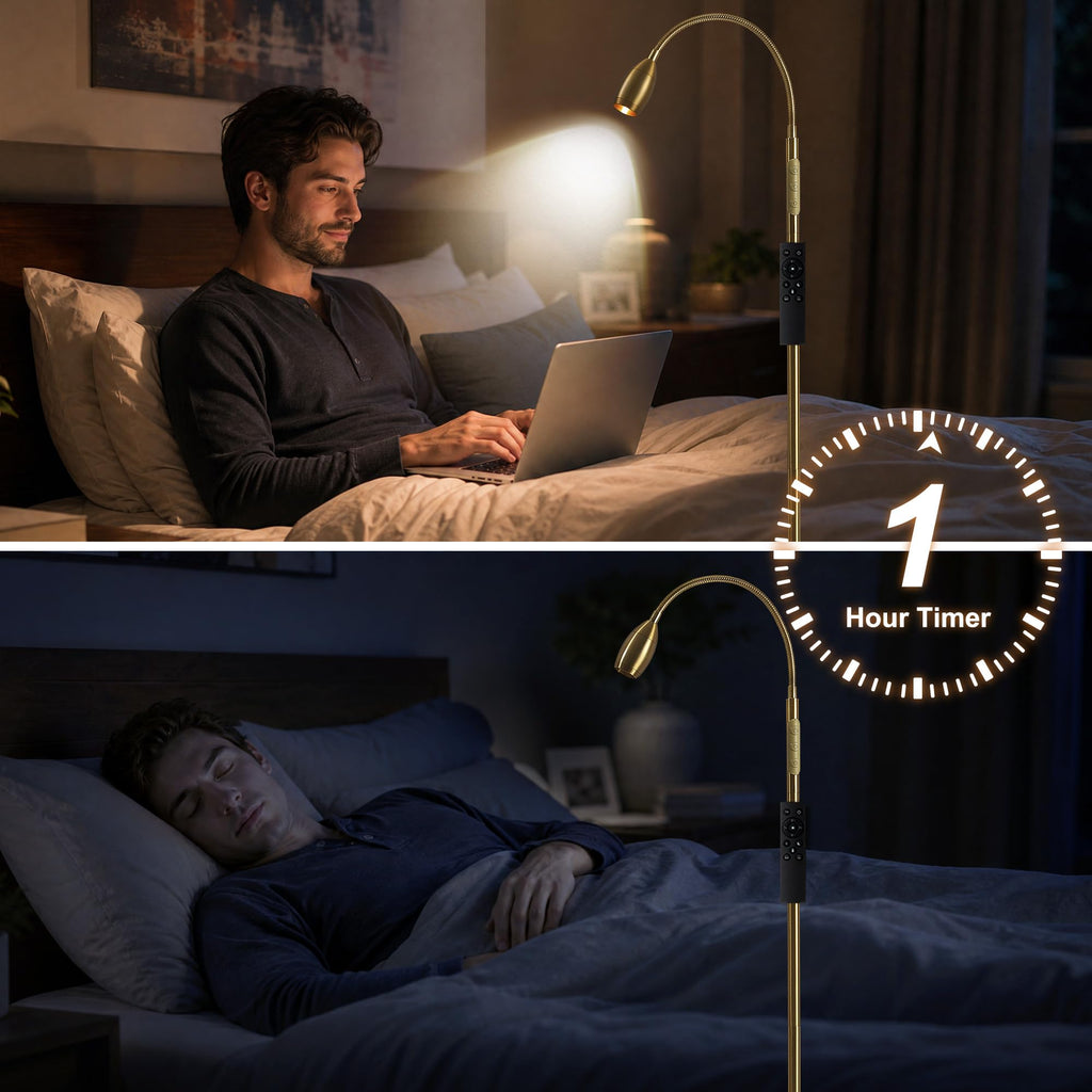 72" Reading Floor Lamp, Gooseneck LED Lamp with Zoomable Spotlight, Gold