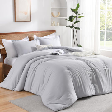 Comforter Set Light Grey Fluffy Lightweight Bed Set