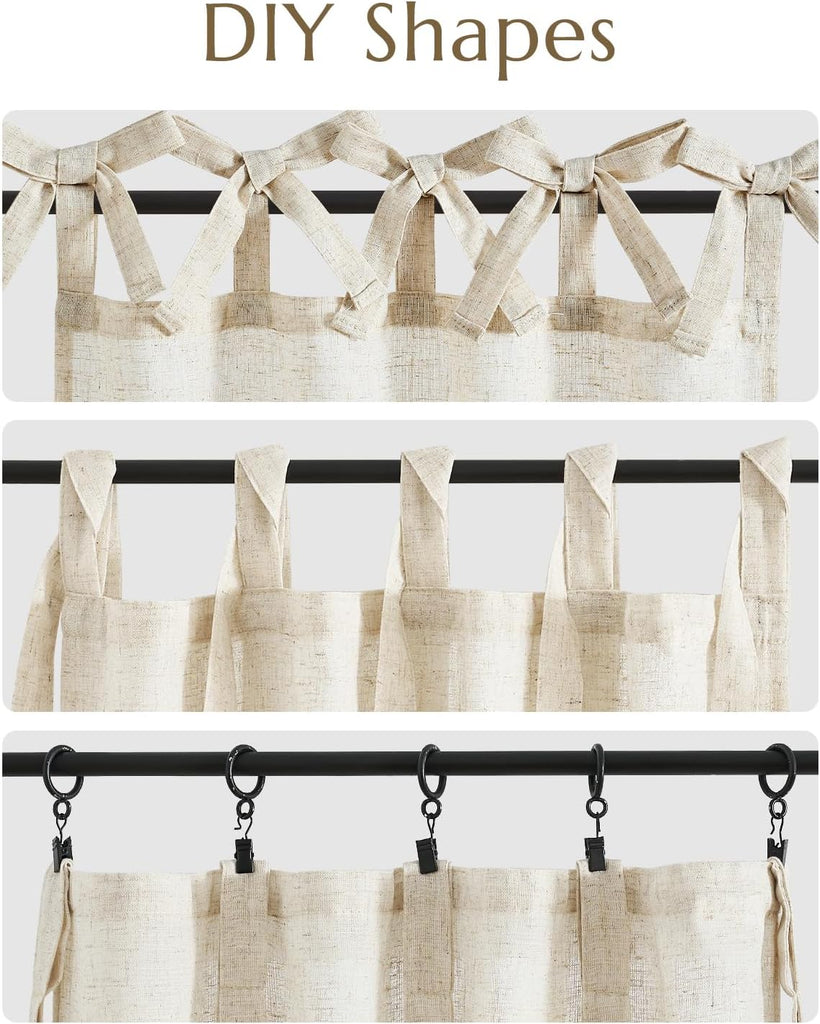 Tie Top Linen Kitchen Curtains Over Sink 24 Inch Length Tier Curtains Farmhouse Rustic Small Cafe Curtain for Bedroom