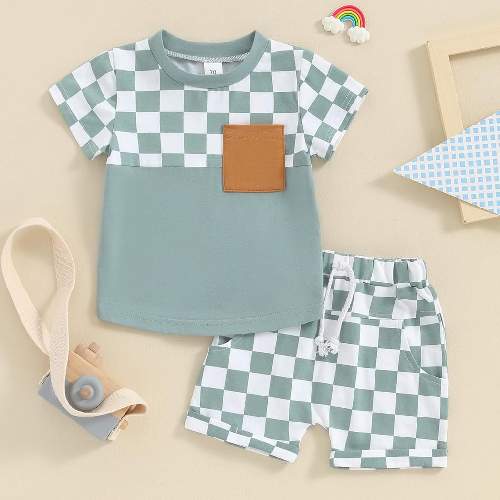 Infant Baby Boy Summer Clothes Contrast Color Short Sleeve T Shirts Stretch Rolled Shorts Cute Newborn Toddler Outfits