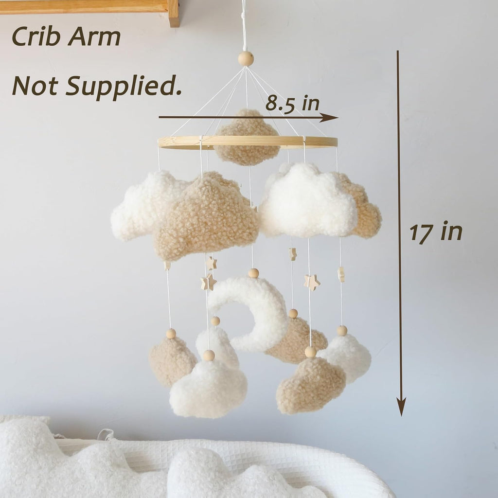 Neutral Boho Cloud Mobile for Crib with Moon Neutral Baby Crib Mobile Boho Crib Mobile Boucle Baby Mobile for Crib